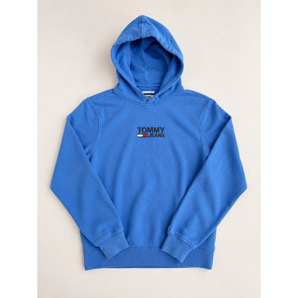 Tommy Jeans Mens Blue Logo Hoodie Fleece Pullover Sweatshirt Medium